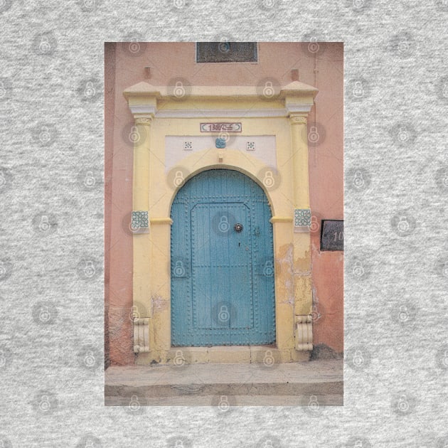 Blue Moroccan door with pink wall by rogerstrawberry